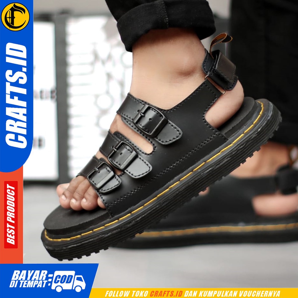 CRAFTS zangief - Sepatu Sandal Bustong Casual Sendal Slop Docmart Pria Hitam