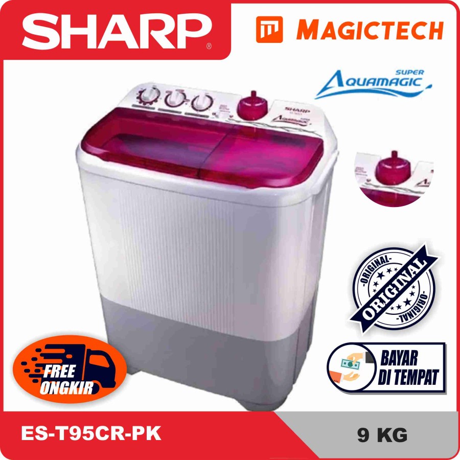 MESIN CUCI SHARP 9 KG ES-T95CR-PK AQUAMAGIC MANUAL (2 TABUNG) - PINK
