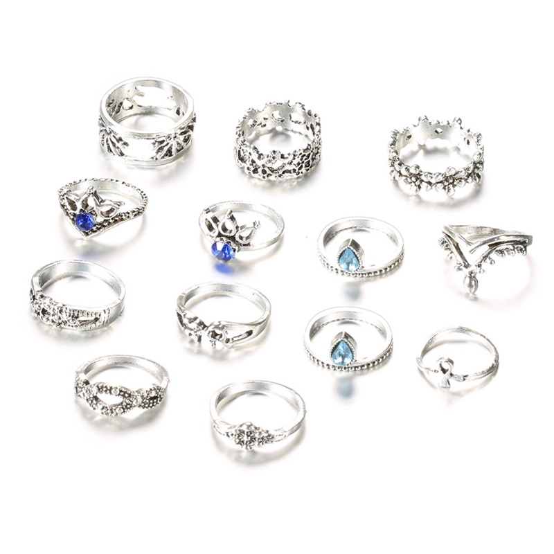 13pcs/set Bohemian Vintage Kristal Cincin Set Perhiasan Mewah Wanita Aksesoris Fashion