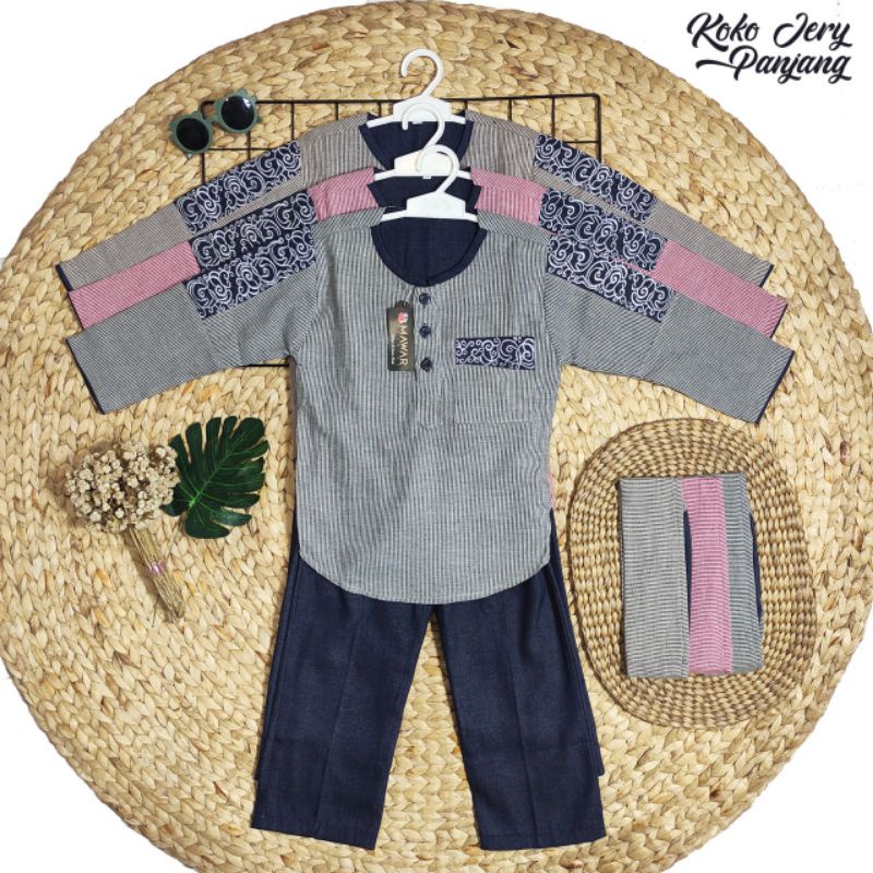 Mawar Fashion - Koko Anak Denim Salur /Koko Jery Lengan Panjang & Lengan Pendek