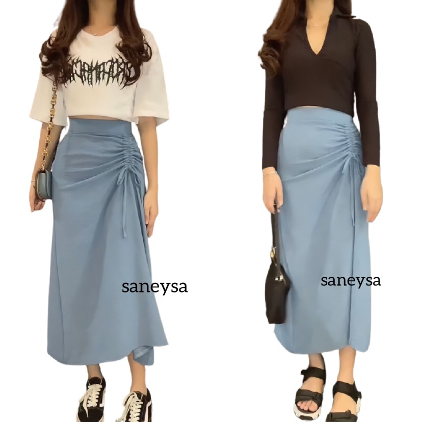 Tamara Skirt - Rok Serut Casual Korean Look -  Midi Maxy  Skirt - Rok Wanita Korean Terbaru - Rok Crinkle