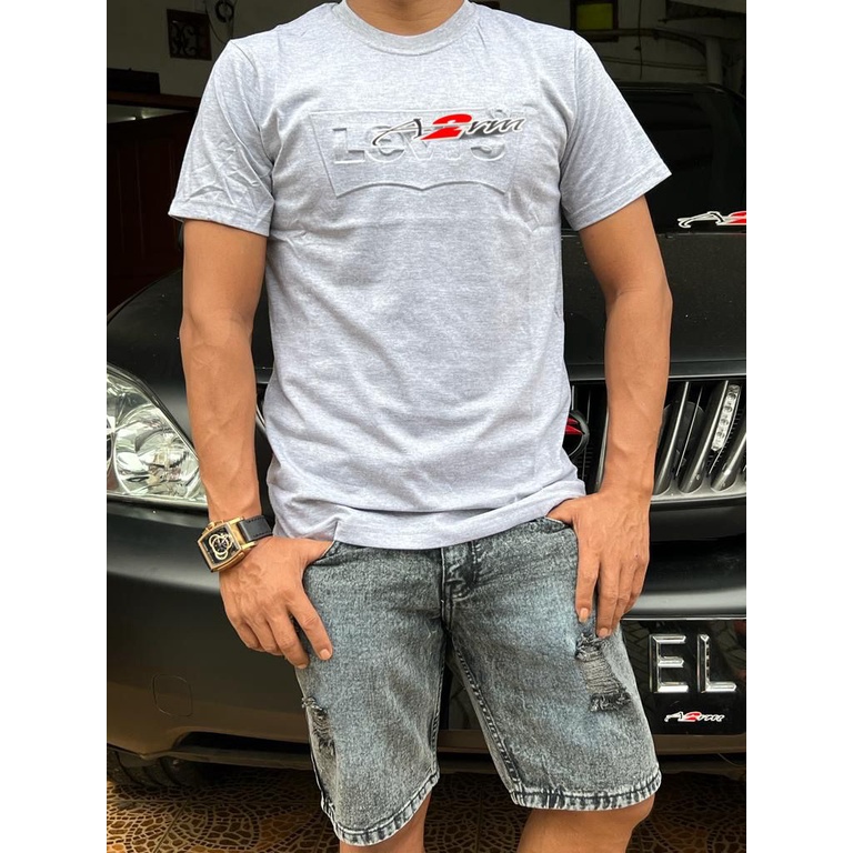 stelan pria terbaru model kini // kaos distro katun combed 24S premium import // celana pendek pria denim model sobek // + paper bag