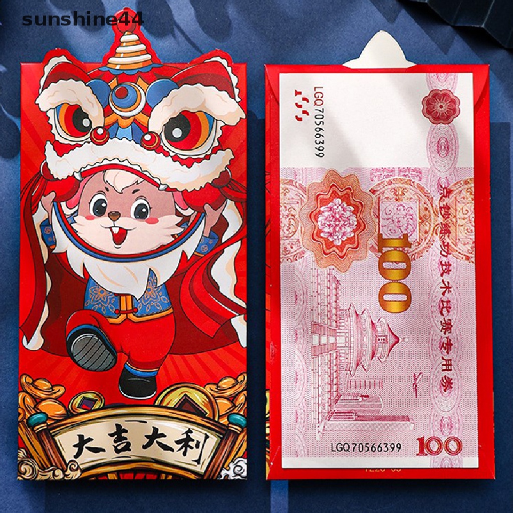 Sunshine 6PCS Amplop Merah Imlek Amplop Saku Merah Chinese Red Packet Hong Bao Amplop Uang Keberuntungan.