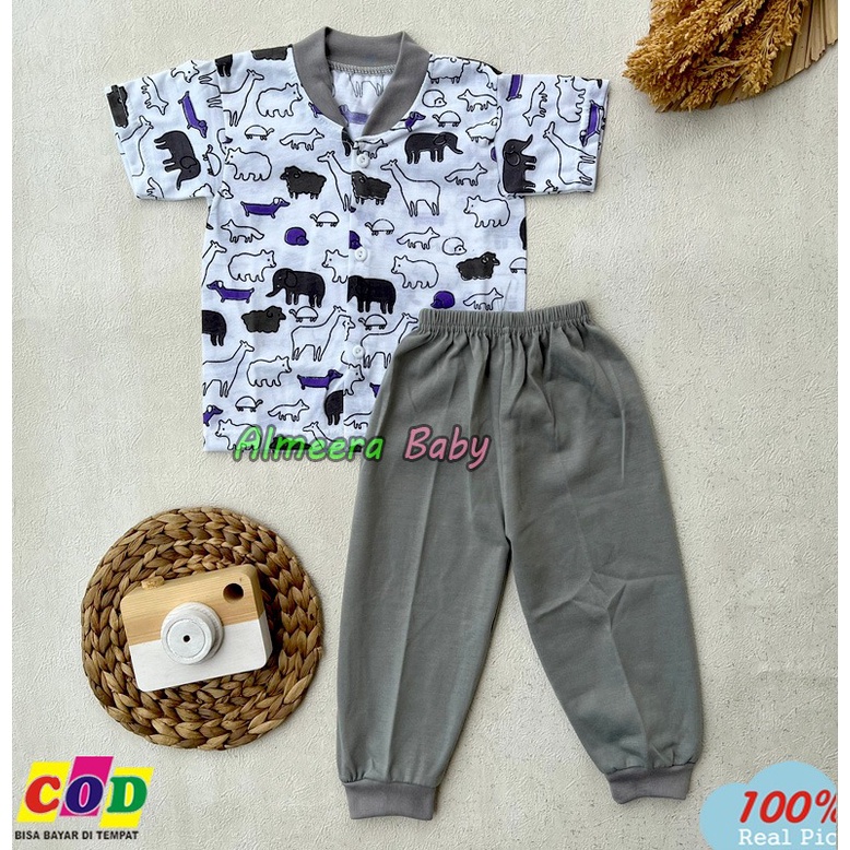 Setelan Baju Bayi Piyama Bayi Lengan Pendek Celana Panjang kancing Depan usia 3-12 Bulan Almeera Baby and Kids