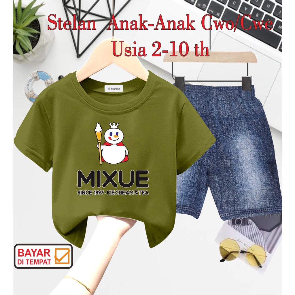 ((IB))SETELAN ANAK2 UNISEX SEMI JEANS/MIXUE DIGITAL SABLON