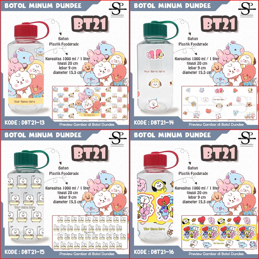 Botol Minum Plastik 1 Liter BT21 BPA Free Custom Nama