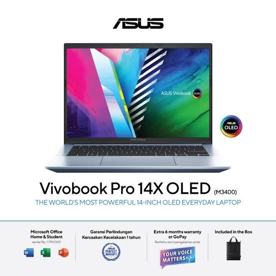 LAPTOP ASUS VIVOBOOK PRO 14X M3400QA-OLEDS552 RYZEN 5 5600H/8GB/512GB/14" OLED 2.8K