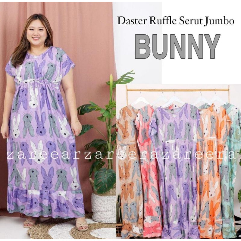 DASTER WRAPDRESS RUFFLE SERUT JUMBO BUNNY/DRESS PANJANG REMPEL SUPER JUMBO/DASTER KERUT TALI PINGGAN