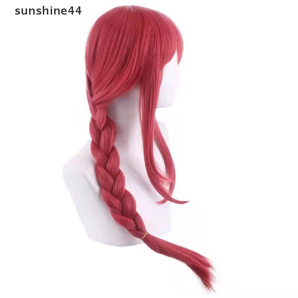 Sunshine Wanita Makima Anime Rantai Man Cosplay Panjang Dikepang Lurus Rambut Sintetis Halloween Merah Bermain Peran Pesta Wig Aksesoris.