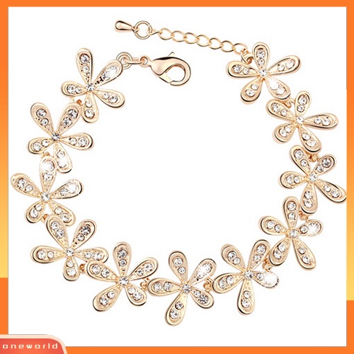 {oneworld} Wanita Berlian Imitasi Hias Bunga Snowflake Elegan Pernikahan Pengantin Gelang Hadiah