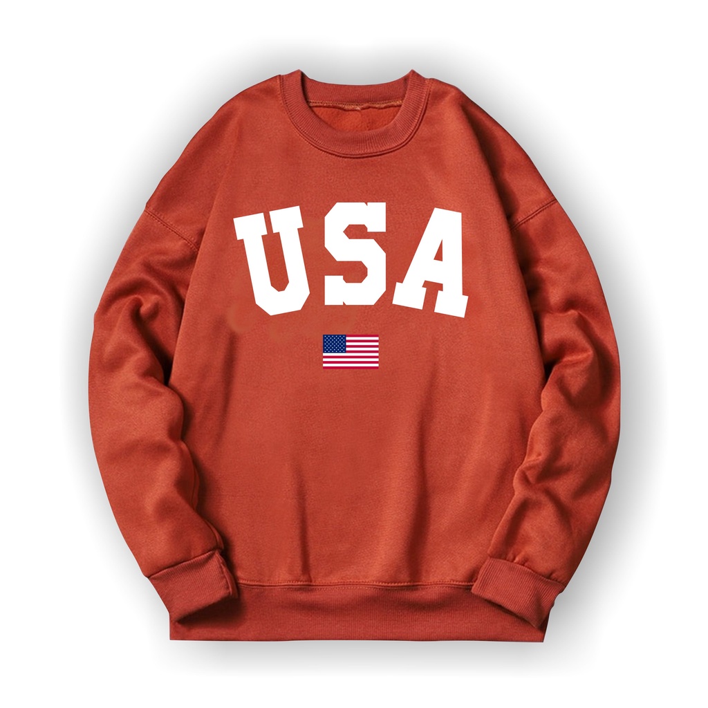 Sweatshirt Basic U S A II Sweater Crewneck Print DTF II Size M - XL Anak &amp; Dewasa ( Pria &amp; Wanita )