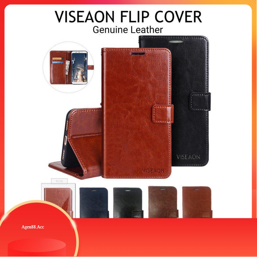 [ Vivo Y12 / Y12i / Y12S / Y15 / Y15S / Y17 / Y17S /  Y19 ] Viseaon Genuine Leather Case Flip Stand 