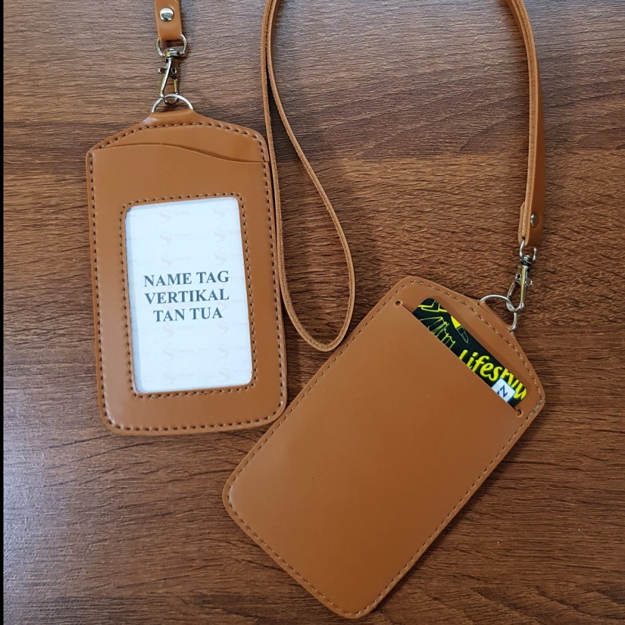 Name Tag Kulit ID Card Holder Gantungan Keplek Nama Kartu Identitas Lanyard Nametag