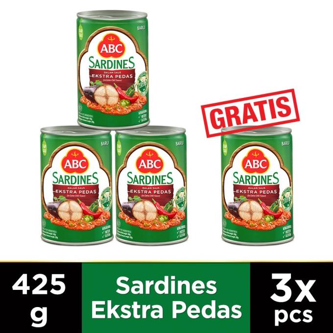 

ABC Sarden Saus Extra Pedas 425 g - Buy 3 pcs Get 1 pcs Free