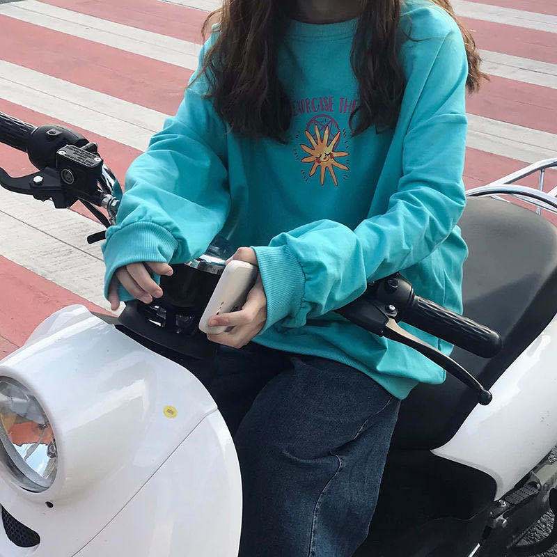 ❖✥❀Sweater wanita pullover biru danau longgar gaya Korea merek trendi pakaian atas lengan panjang bagian tipis ins2020 musim gugur dan musim dingin gaya baru