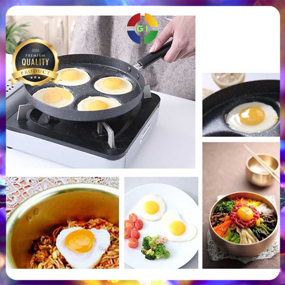 Teflon Panci Telur Omelet Anti Lengket Egg Fyring Pan Non-stick 4 Holes Black