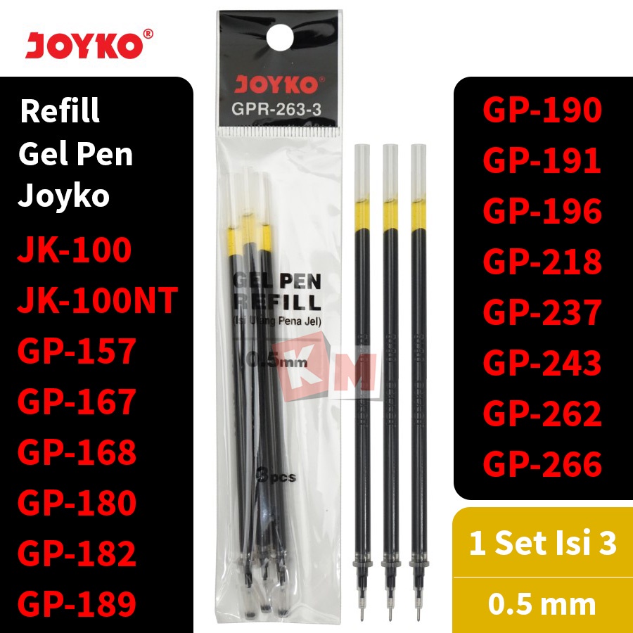

Gel Pen Refill Isi Ulang Pen Pulpen Joyko GPR-263-3 0.5 mm 1 Set Isi 3