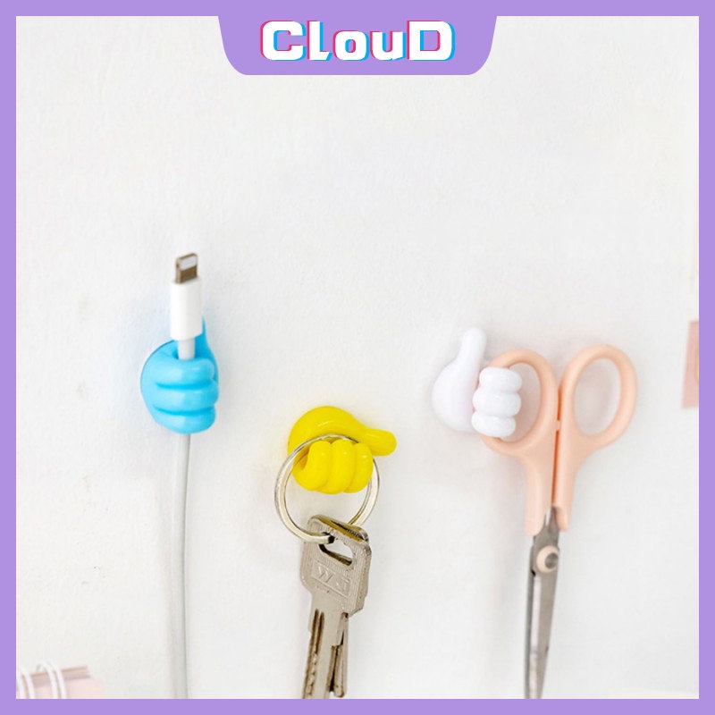 Kreatif 3D Gantungan Tempel Hook Lucu Jempol Kait Jalur Data Kantor Klip Kabel Kawat Meja Organizer