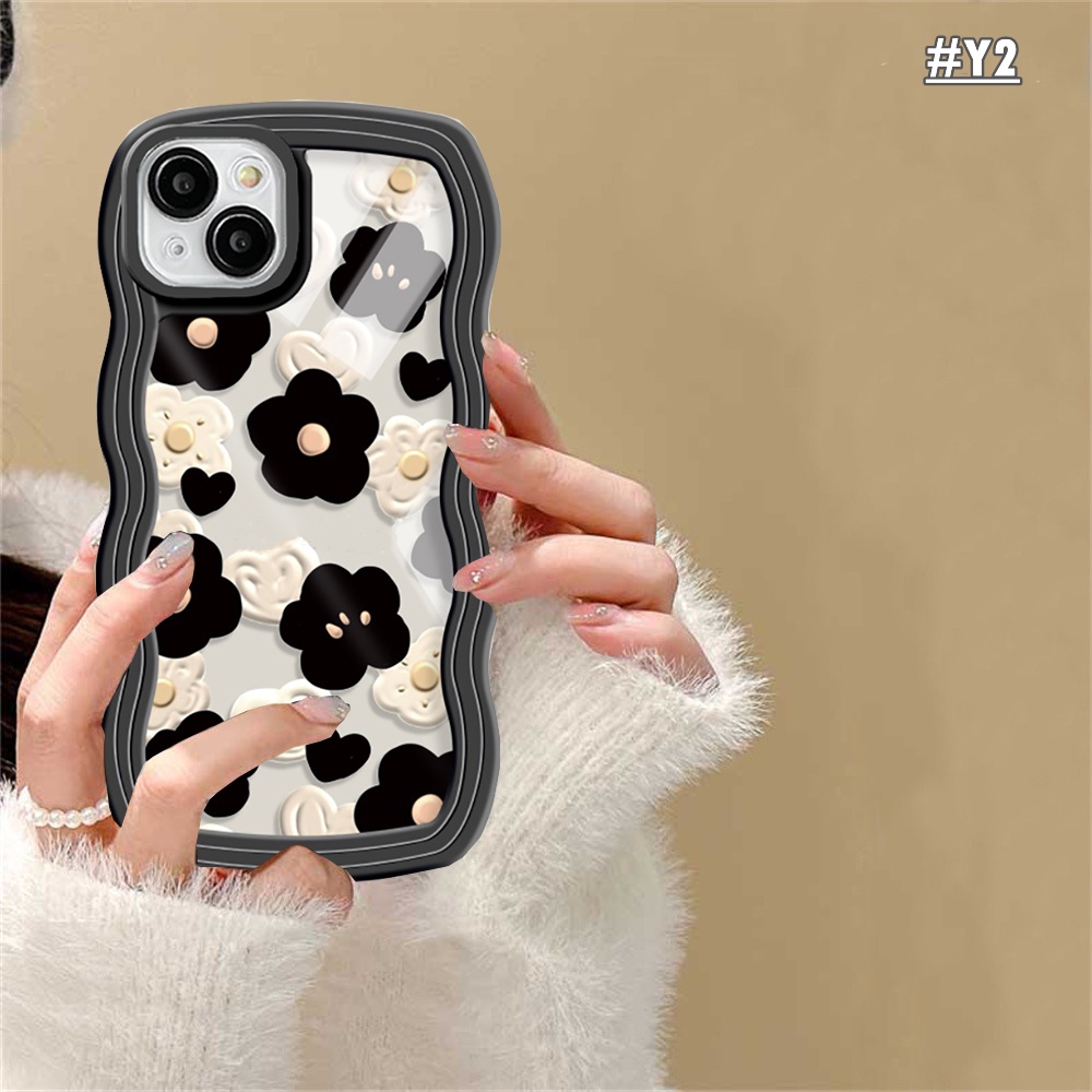 Vivo Y36 Y02T Y02 Y16 Y35 Y22 Y15s Y15A Y01 V25e Y21 Y33s Y20 Y12 Y12s Y15 Y91C Y1s Y17 Y30 Y11 Y12i Y50 Y53S Embossed Motif Bunga Diamond Check Tepi Bergelombang Soft Clear Case RIXUAN