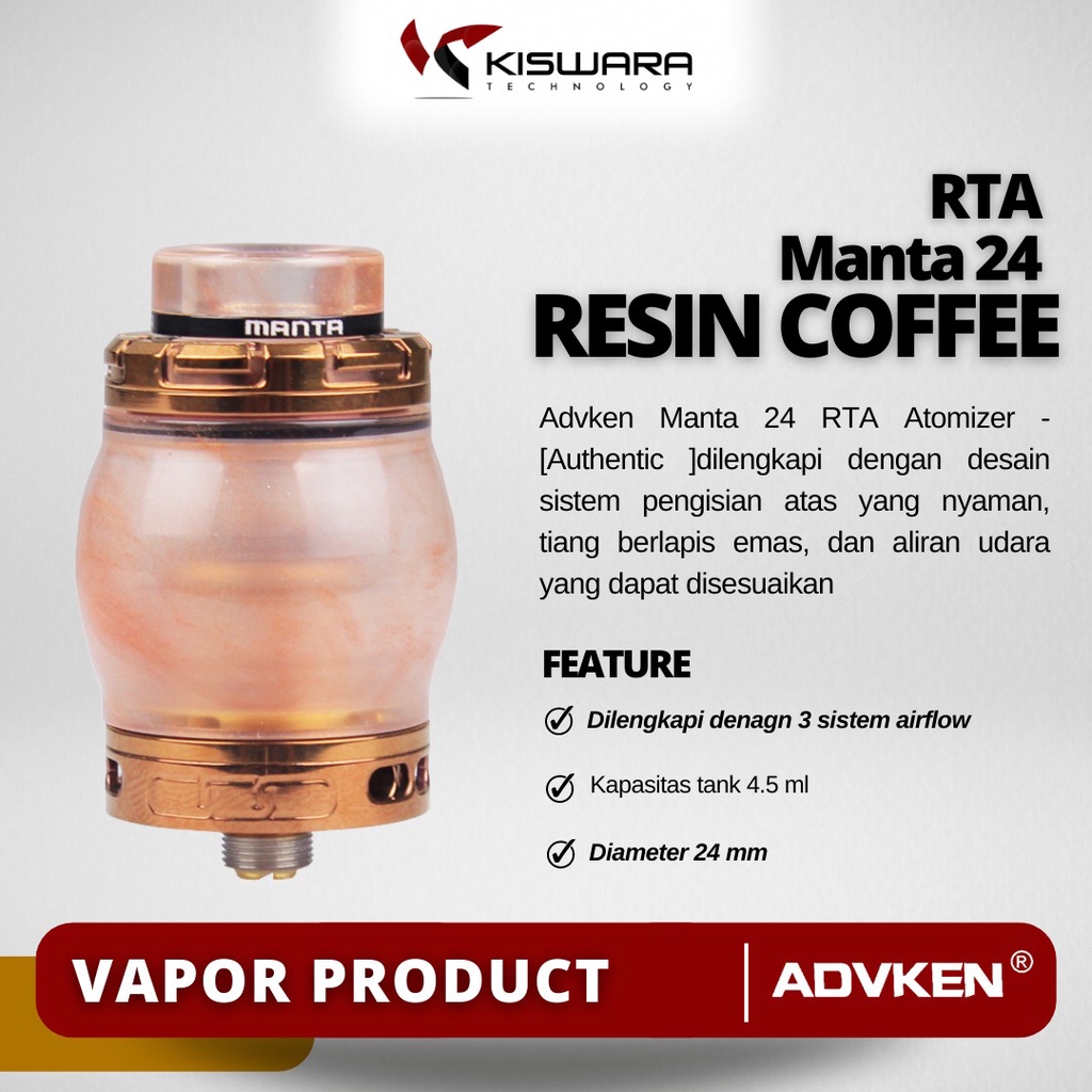 Advken Manta 24 RTA Atomizer - RESIN COFFEE [Authentic] KiswaraBandung