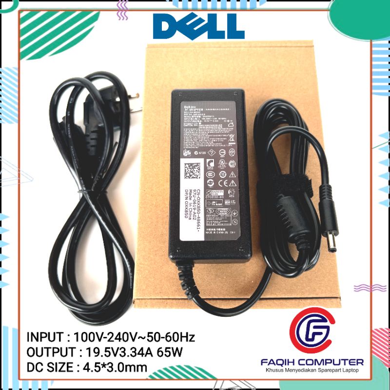 Adaptor Charger  Laptop DELL 19.5V 3.34A 65W Inspiron 11 13 14 15 17 3000 5000 7000 Series Vostro 3458 3459 3468 3478 3480 5459 5468 5480 5481 5490 XPS 11 12 13 9333 9343 9350 9360 9370