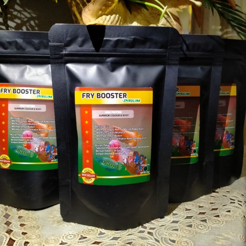 Pakan Ikan Hias +Spirulina 50gr Burayak(Cupang,Louhan,Chana,Pbass,Guppy & Molly)