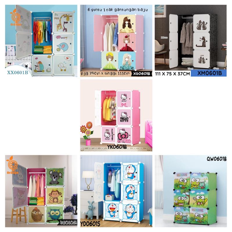 Lemari Portable 6 Pintu Karakter | Lemari Karakter Lemari Pakaian Portable Lemari Plastik Portable 6