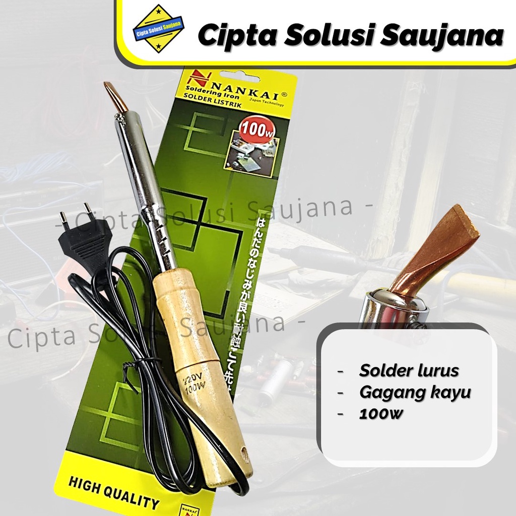 NANKAI SOLDER LISTRIK 100 WATT GAGANG KAYU ALAT PATRI LOGAM STAINLESS HURUF TIMBUL SOLDERING IRON