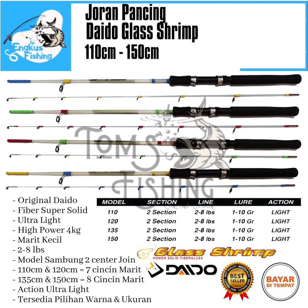 Joran Pancing UL Daido Glass Shrimp 110cm - 150cm (2-8lbs) Ultra Light Murah - Engkus Fishing