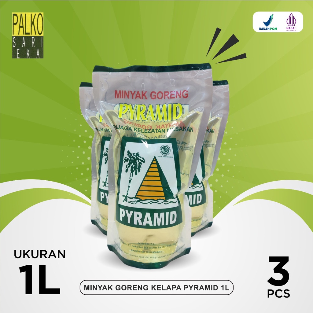 

Minyak Goreng Kelapa 1 liter Pyramid (Kemasan Refill) - 1 liter/3 pcs