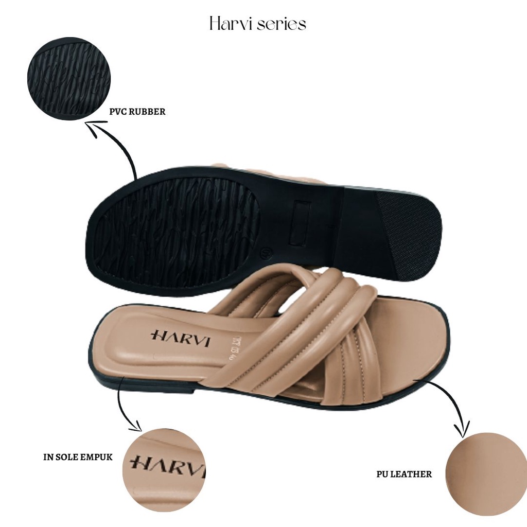Grutty Lavovia Sandal Wanita Flat Silang Sandal Slide