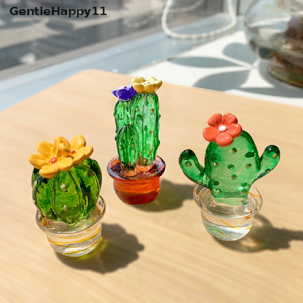 Gentlehappy 4pcs Ornamen Patung Kaktus Kaca Buatan Tangan Ornamen Kendaraan Miniatur Mini id