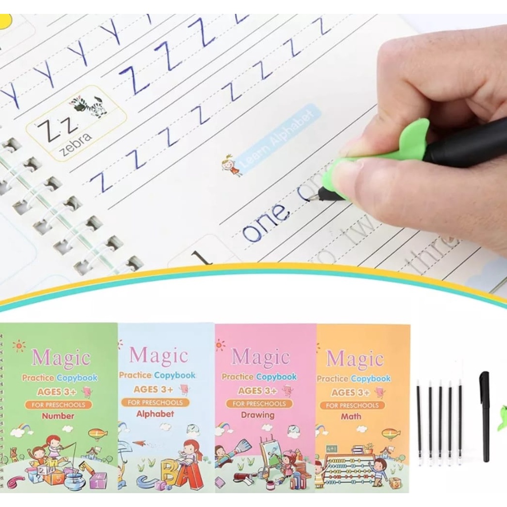 Buku Sank Magic Pratice Book 1 Set Isi 4 Buku dan Pulpen-Buku Belajar Menulis 1 Set 4 Buku+Pen+Refiil Pen-Buku Edukasi Anak Balita Magic Practice Book 1 SET ISI 4