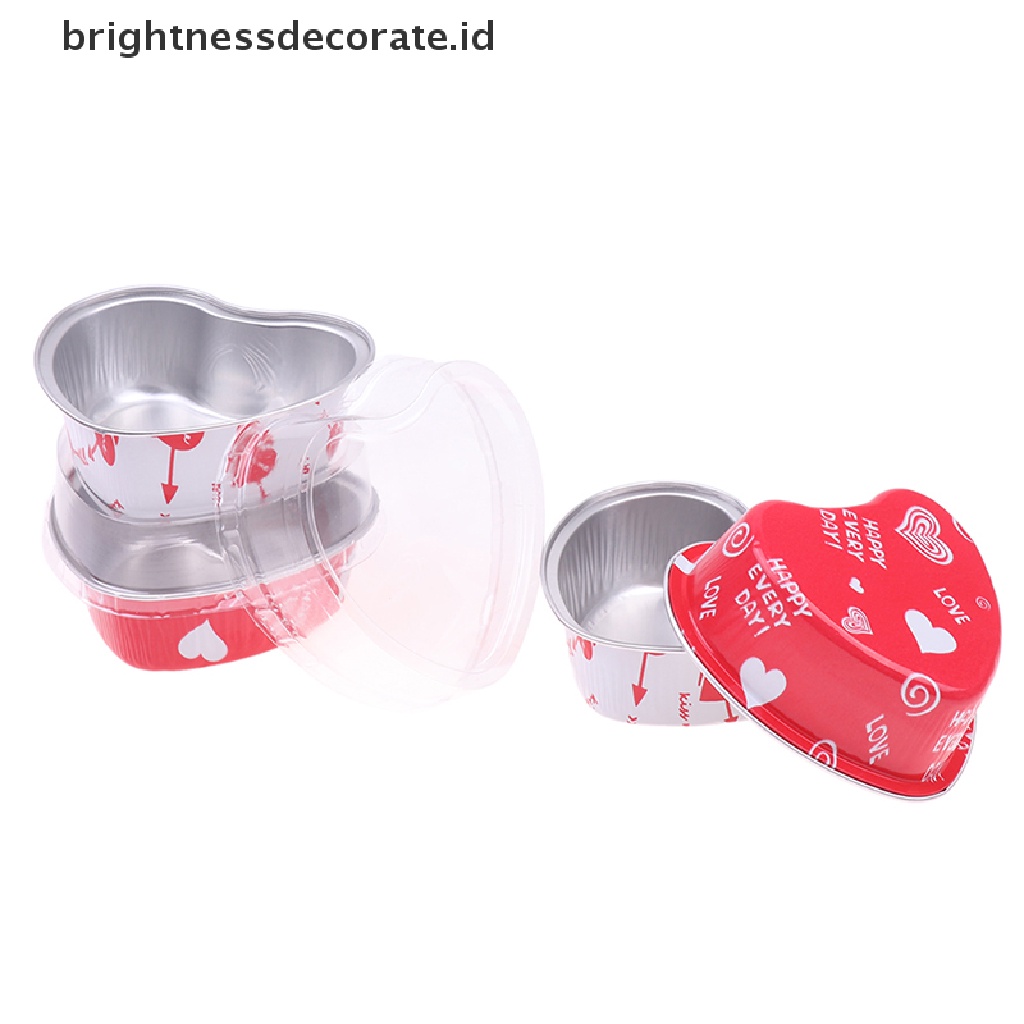 [Birth] 10pcs/set 100ML Cup Kue Aluminium Foil Berbentuk Hati Dengan Tutup Loyang Kue [ID]