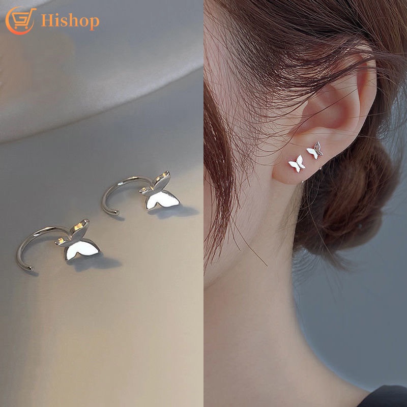 Anting Simple Silver Earring C-type Butterfly Earrings Untuk Perhiasan Aksesoris Wanita