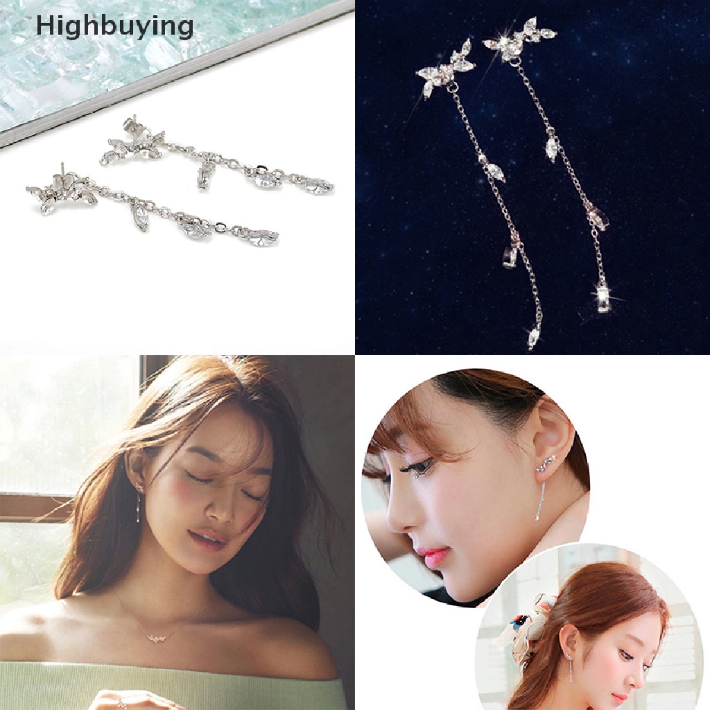 Hbid Fashion Wanita Panjang Gaya Korea Rumbai Daun Ear Stud Drop Menjuntai Kait Anting Glory