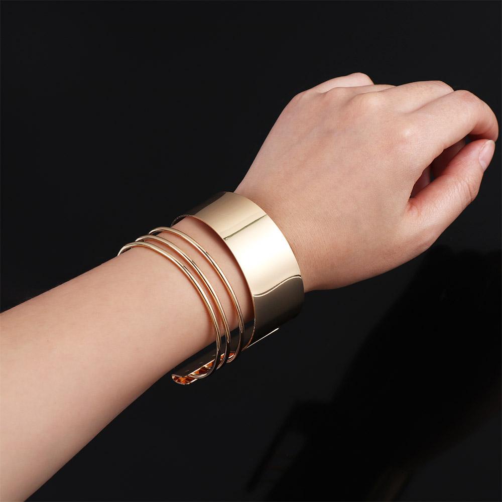 Needway   Alloy Trendy Perhiasan Punk Cuff Kepribadian Berlebihan Wanita Gelang Berongga Keluar