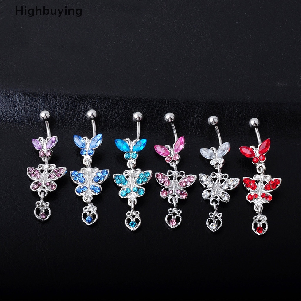 Hbid Surgical Steel Belly Button Ring Navel Nombril Belly Ring Butterfly Flower Kristal Cincin Pusar Fashion Body Belly Bar Body Belly Jewelry Glory