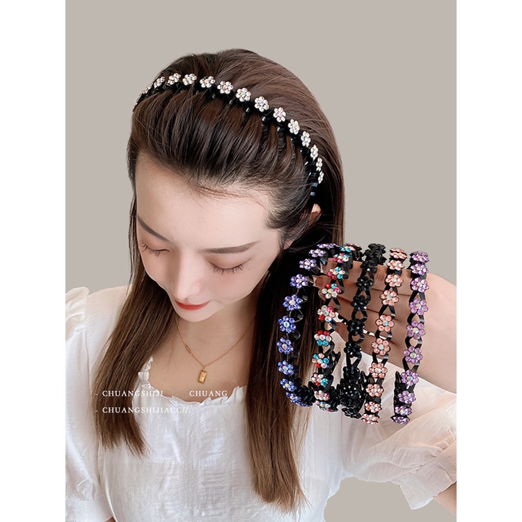 Bando Fashion Bunga Kristal / Ikat Kepala Bunga Korea Model Kristal Mutiara Non Slip Aksesoris Rambut Wanita