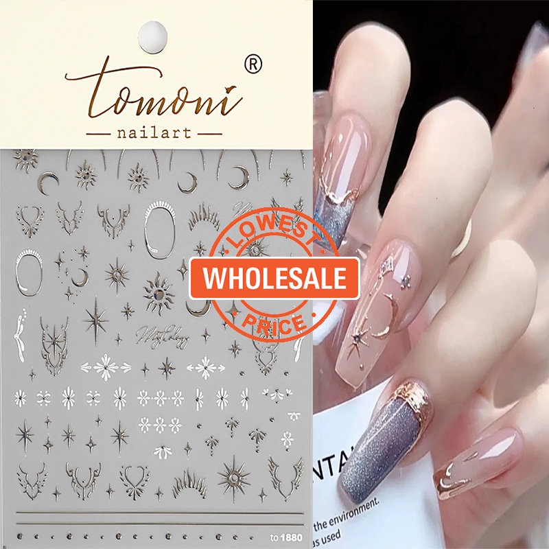 [Grosir] Diy Nail Art Emas Decal Temperamen Sederhana Perak Kuku Patch 3D Tekstur Panas Bintang Bulan Peningkatan Kuku Stiker