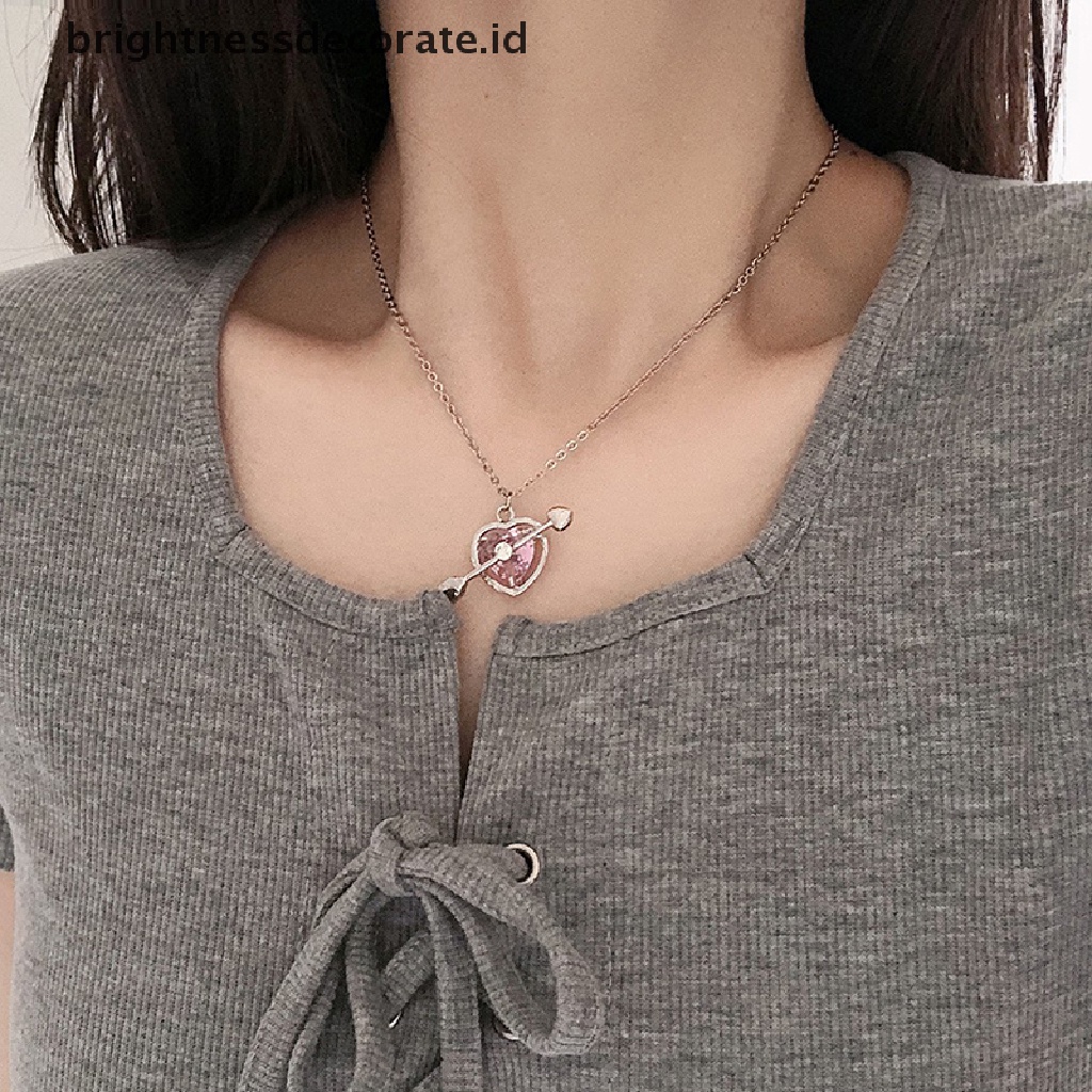 [Birth] Trendy Pink Kristal Jantung Liontin Kalung Heart Pearl Beads Chains Choker Necklace Untuk Wanita Kerah Aksesoris [ID]