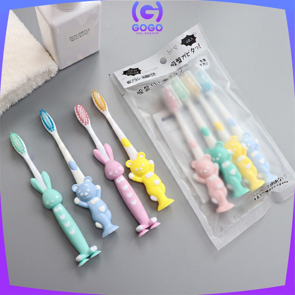 GOGO-C764 Sikat Gigi Anak 1 Set isi 4PCS Karakter Beruang Kelinci Multiwarna Unisex / Sikat Gigi Set Halus Lembut Laki-Laki Perempuan Motif Hewan