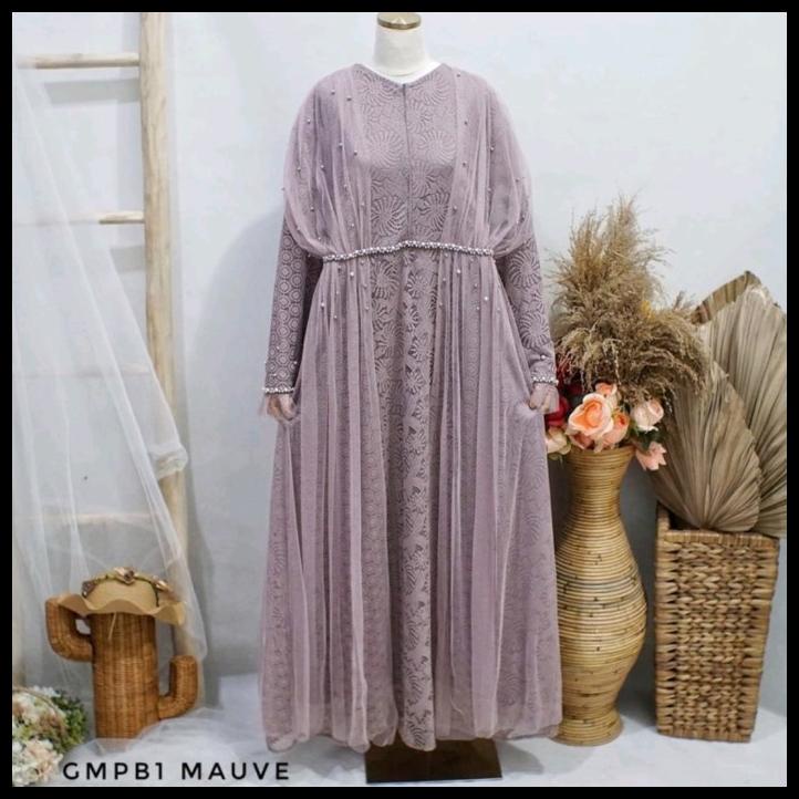 Gamis Pesta Super Jumbo Aurora Ld 130 140 Dress Brukat Tile Ungu Mauve
