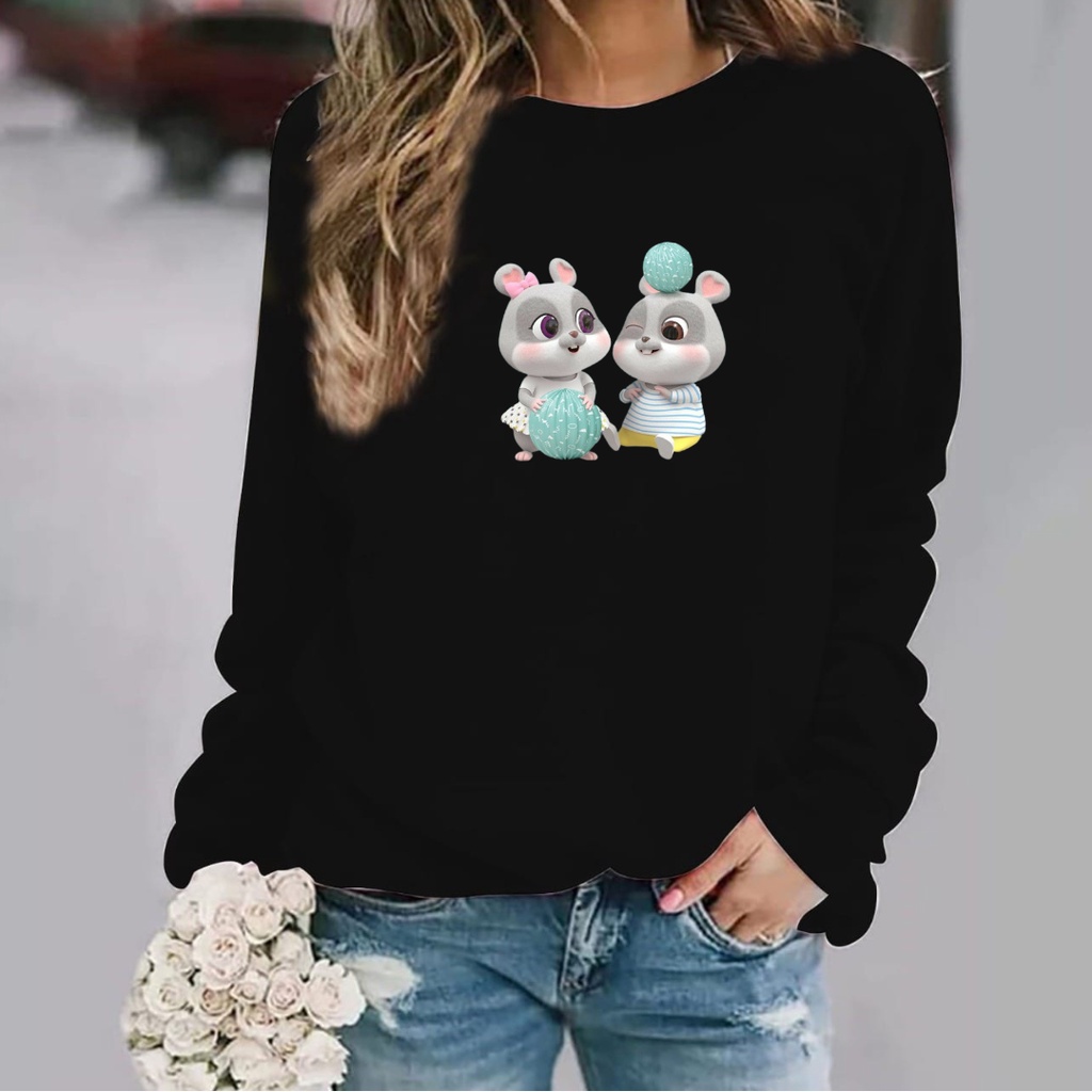 Baju Wanita Motif Love Ball - Kaos Wanita Modern - Baju Lengan Panjang Trendy Nyaman Dipakai