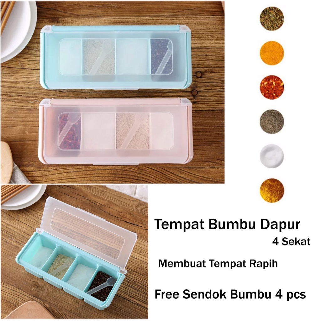 (SerbaSerbi) TEMPAT BUMBU 4 SEKAT / KOTAK BUMBU 4 IN 1 / TEMPAT BUMBU DAPUR / WADAH BUMBU