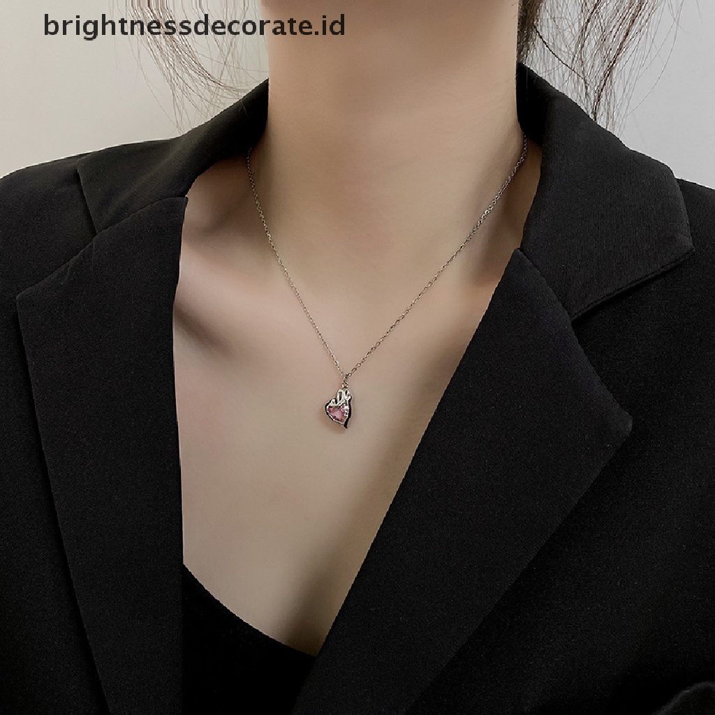 [Birth] Trendy Pink Kristal Jantung Liontin Kalung Heart Pearl Beads Chains Choker Necklace Untuk Wanita Kerah Aksesoris [ID]