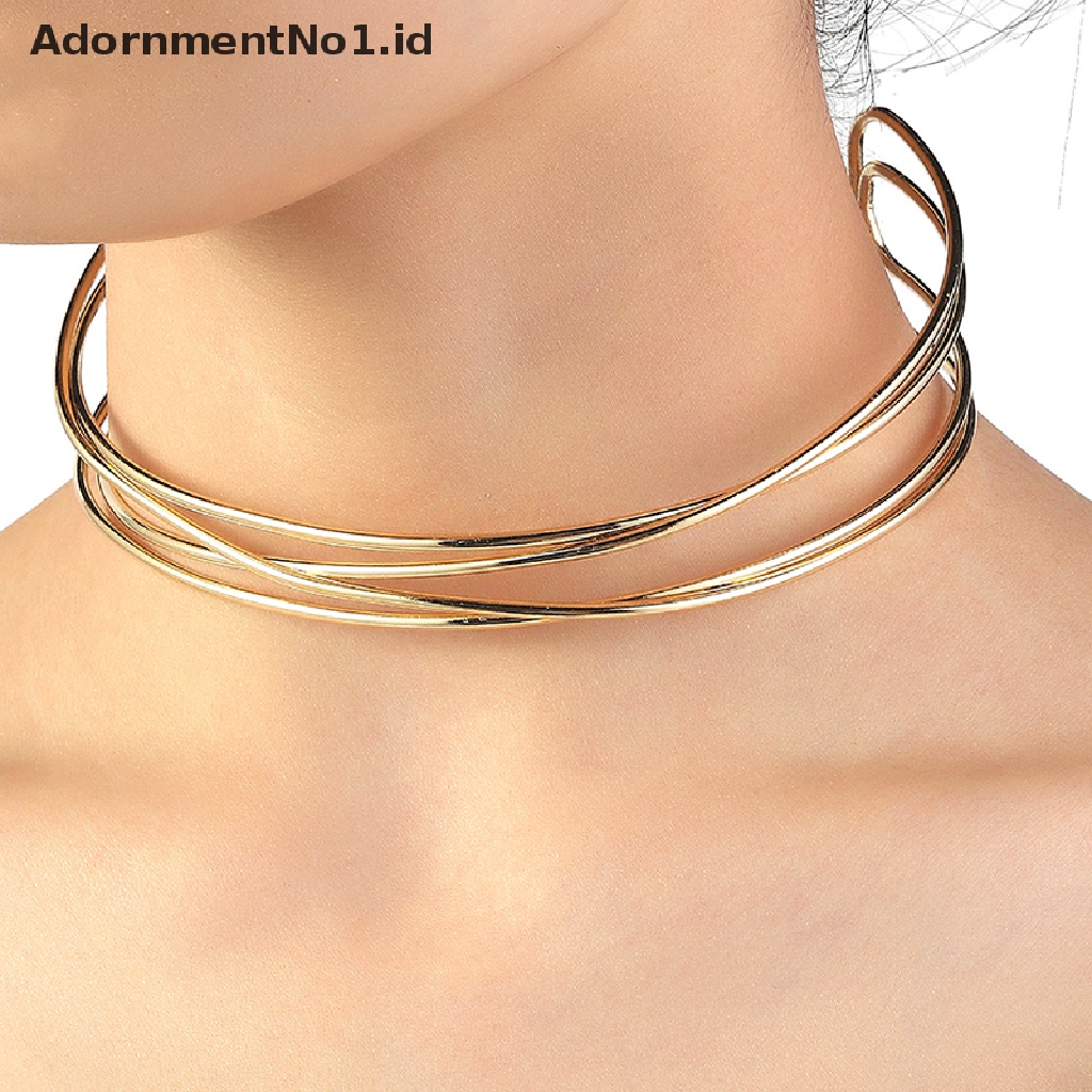 [AdornmentNo1] Kalung Choker Torsi Gaya Punk Sederhana Untuk Wanita Double Metal Line Chokers Dorado Collar Jewelry Gift [ID]