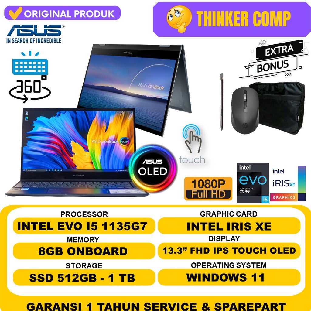 Laptop Ultrabook Slim ASUS Zenbook UX363EA Intel Evo i5 1135G7 8GB 1TB SSD FHD Touch Win 11 Original