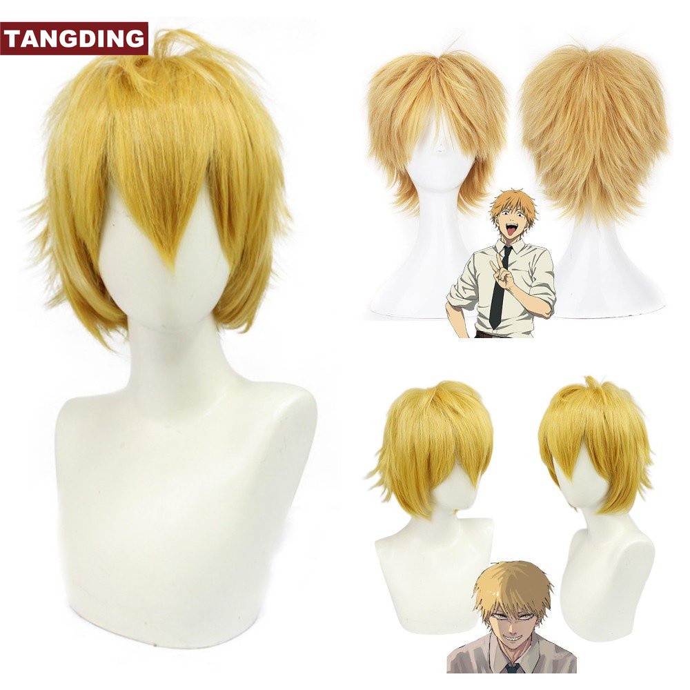 [COD Tangding] Chainsaw Man Karakter Anime Jepang Cosplay Wig Rambut Emas Wig Aksesoris