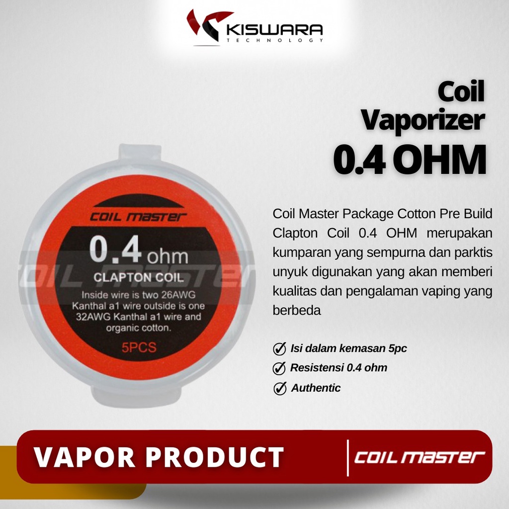 Coil Master Package Cotton Pre Build Clapton Coil 0.4 OHM 5 PCS [Authentic] KiswaraBandung